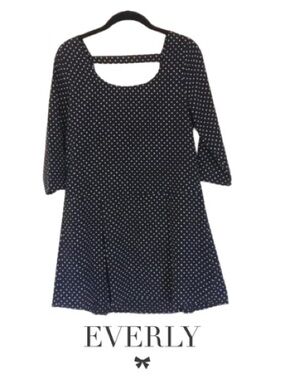 Everly | Black and White Polka Dot Open Back Pleated Skater Dress - Size S